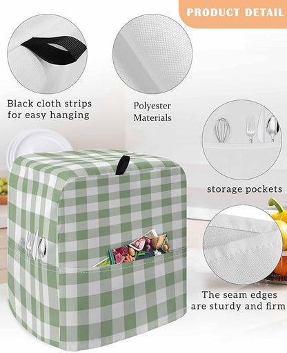 Green Plaid Stand Mixer Dust Cover with Storage Pocket & Handles, Fits All Tilt Head & Bowl Lift Modern Minimalism Kitchen Appliance Cover Organizer Buffalo Checked Art Bag Accessories, 6-8 Quart