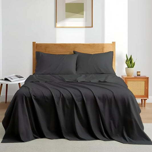 Twin Sheets Set - Luxury 338 Thread Count 100% Egyptian Cotton Sateen, Twin Sheet Set with All Around Elastic for a, Hotel Quality Bedding (Dark Grey Solid)