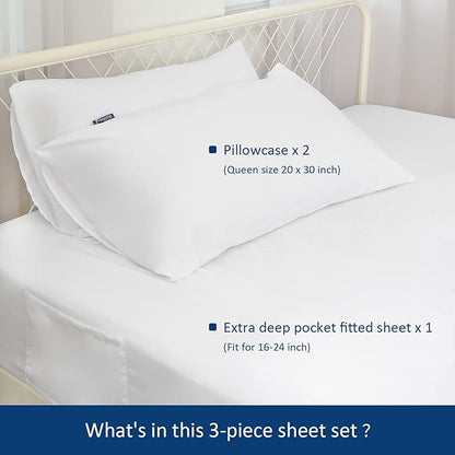 Moonsea Full Size Air Mattress Sheet Set - 3 Pieces Extra Deep Pocket Full Sheet Set 16 to 24 inch - Sheets with Pocket on Side - Easily Fits Extra Deep Pillow Top Air Mattress-White