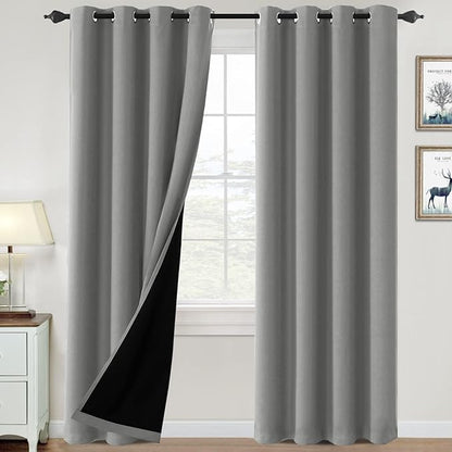 H.VERSAILTEX 100% Blackout Curtains for Bedroom Thermal Insulated Blackout Curtains 84 inch Length Heat and Full Light Blocking Curtains for Living Room with Black Liner 2 Panels Set, Dove Gray