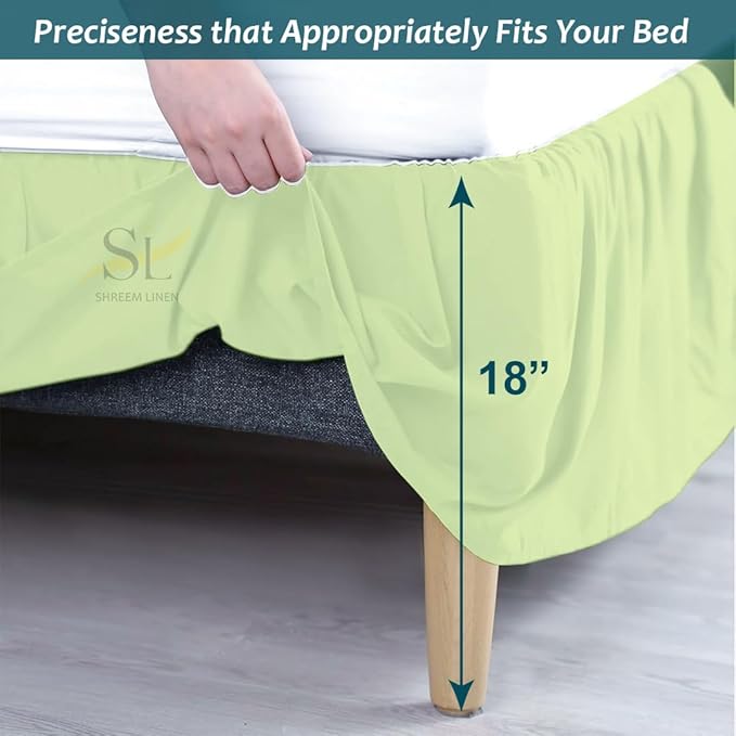 Shreem Linen Ruffled Bed Skirt with Split Corners, Gathered Style, 100% Microfiber, 18-Inch Drop, Dust Ruffle Bedskirt with Platform, Full, Sage