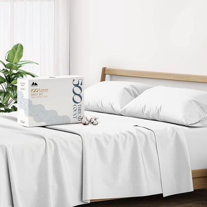 Mayfair Linen 100% Cotton Bed Sheets Queen Sheet Set - 500 Thread Count Sheets Queen Size 4 PC Set (Silver), Soft, Cooling, Hotel-Quality 16" Deep Pocket Sateen Cotton Bedsheet for Hot Sleepers