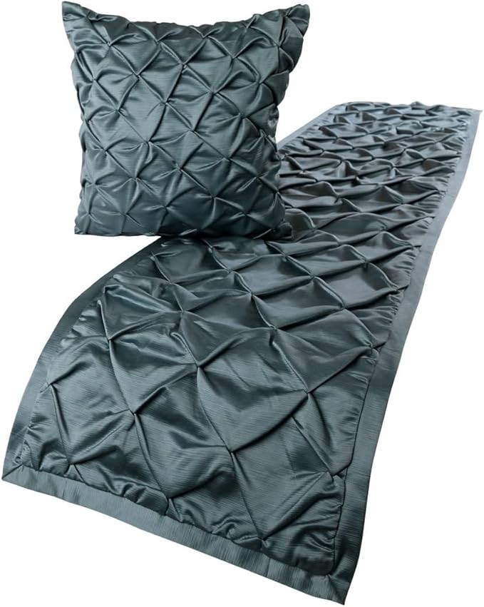 The HomeCentric Decorative Blue Twin 53 x 18 inch Bed Runner with Matching Pillow Cover, Satin Pintucks Bed Scarf, Solid Color Modern - Satin Nights