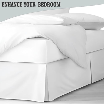 Pleated Bed Skirt King Size, 18" Drop with Platform Design for Secure Fit, Split Corners, Wrinkle-Resistant Microfiber for Modern Stylish Look, Tailored Bedding for Hotel Luxury - White