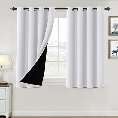 H.VERSAILTEX 100% Blackout Curtains for Bedroom Thermal Insulated Blackout Curtains 45 inch Length Full Light Blocking Curtains for Living Room with Black Liner 2 Panels, Pure White