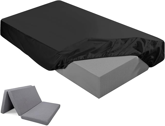 Breling Fitted Sheet (Sheet Only) Compatible with Milliard Trifold Mattress Folding Mattress Fitted Microfiber Bedsheet for Camp Bunk Rvs Bed (Twin,4'',Black)