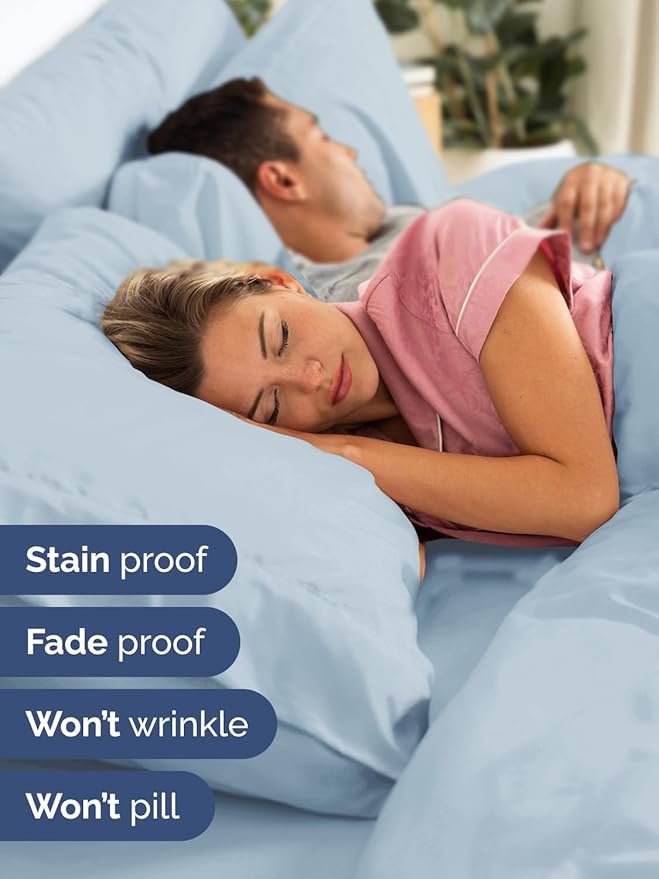 Extra Deep Pocket Queen Sheet Set - 4 Piece Breathable & Cooling Bed Sheets - Hotel Luxury Sheet Set - Soft, Wrinkle Free and Comfy - Easily Fits Extra Deep Mattresses - Deep Pocket Sky Blue Sheets