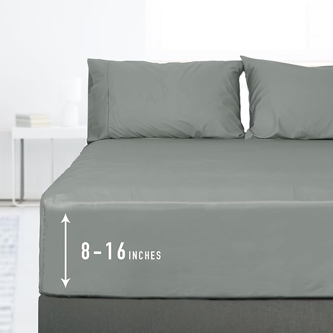 Sunflower King Fitted Sheet, 1-Piece Deep Pocket Fitted Bottom Sheet 16", 100% Cotton Sateen Soft Breathable, Ultimate Gray