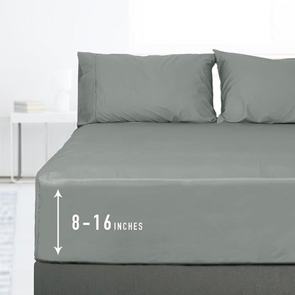 Sunflower King Fitted Sheet, 1-Piece Deep Pocket Fitted Bottom Sheet 16", 100% Cotton Sateen Soft Breathable, Ultimate Gray