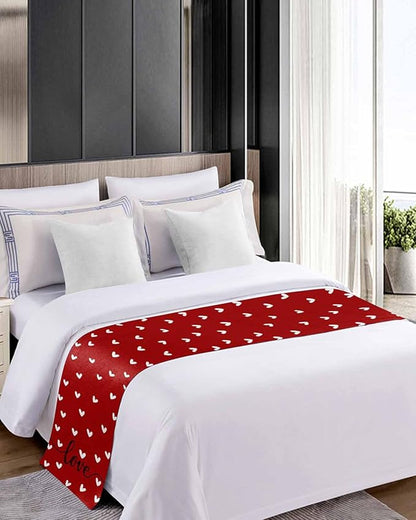 Valentine's Day White Love Hearts Bed Runners for Bedroom Hotel,Decorative Bedding Scarf Sweetheart and Quote on Red Bed End Blanket Bedding Runner Scarves for Twin Size Bed,71x20in