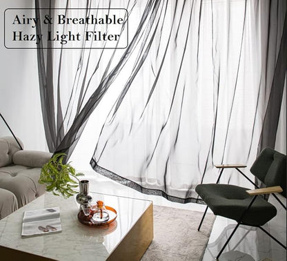PI Sheer Curtains with Grommet,Airy Voile Textured,Modern Window Draperies for Living Room/Bedroom 2 Panels (W52 X L90, Black)