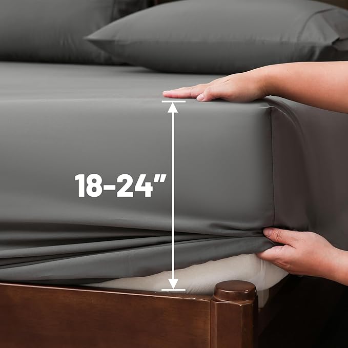 Extra Deep Pocket California King Sheets 18-24 Inch 100% Egyptian Cotton 1000 Thread Count Sateen Weave Soft Breathable 4 Pieces（Cal King,Dark Grey）