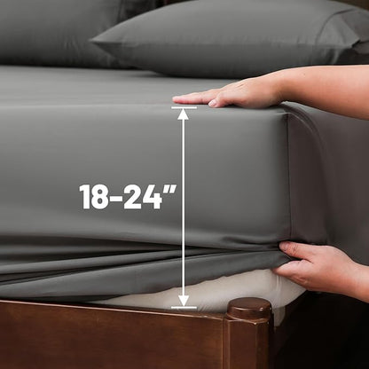 Extra Deep Pocket California King Sheets 18-24 Inch 100% Egyptian Cotton 1000 Thread Count Sateen Weave Soft Breathable 4 Pieces（Cal King,Dark Grey）