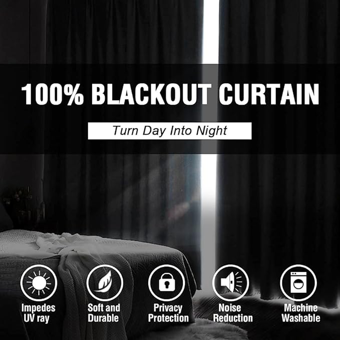H.VERSAILTEX 100% Blackout Curtains for Bedroom Thermal Insulated Curtains Light Blocking Curtains Window Drapes for Living Room with Black Liner 2 Panels Set (42 by 54 Inch, Greyish White)