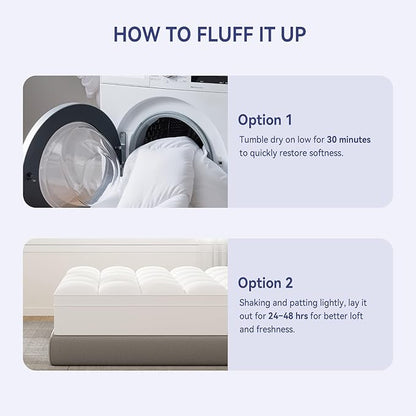 ELEMUSE Queen Mattress Topper for Back Pain, Extra Thick Mattress Pad Cover, Plush Soft Pillowtop with Elastic Deep Pocket, Overfilled Down Alternative Filling