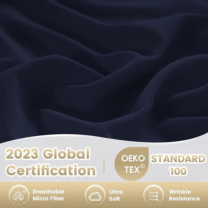 Twin XL Sheet Set - 3 Piece Silky Soft Breathable Bed Sheet & Pillowcase Set, 16" Deep Pocket Hotel Luxury Wrinkle Free Easy Care Bedding Sheets, Dark Blue