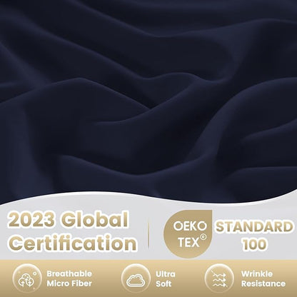 Twin Sheet Set - 3 Piece Super Soft Breathable Bed Sheet & Pillowcase Set, 16" Deep Pocket Hotel Luxury Wrinkle Free Easy Care Bedding Sheets, Dark Blue