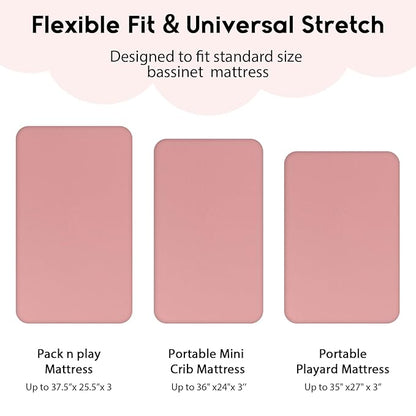 Yoofoss Pack and Play Sheets Fitted, Mini Crib Sheets 2-Pack for Pack N Play Mattress, Stretchy Playard Sheet, Soft and Breathable Pink+Love