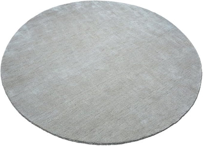 Hand Knotted Loom Wool ECO-Friendly Area Rugs - 6'x6', Round, Beige Color, Solid Plain Design, High Pile Thick Handmade Anti Skid Area Rugs for Living Room, Bed Room (L00111)