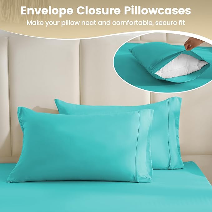 California King Size Sheet Set - Luxury 4 Piece Breathable Soft Sheets for King Size Bed, 16" Deep Pocket Wrinkle Free Cooling Bedding Sheet and Pillowcase Set Cal King Size, Turquoise