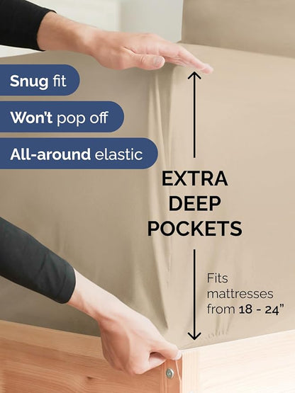 Extra Deep Full Fitted Sheet - Hotel Luxury Single Fitted Sheet Only - Easily Fits 18 inch to 24 inch Mattress - Ultra Soft, Wrinkle Free w/Extra Deep Pockets - Easy-Care, Breathable & Comfy - Cream