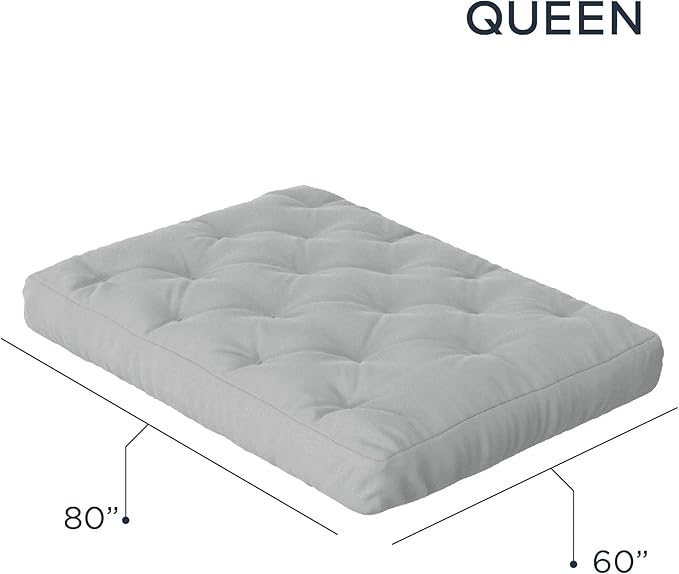 Royal Sleep Products by The Futon Factory 6 inch Foam Futon Mattress - Solid Grey Cover - Queen Size - CertiPUR Certified Foams - Made in USA - Replacement Mattress - (Frame not Included)