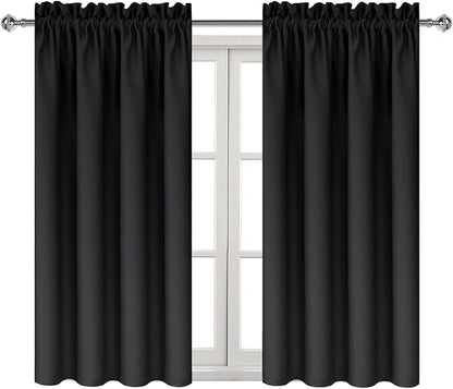 DWCN Black Blackout Curtains for Bedroom –Rod Pocket Thermal Insulated Room Darkening Drapes for Living Room, W 42 x L 54 Inch, 2 Panels