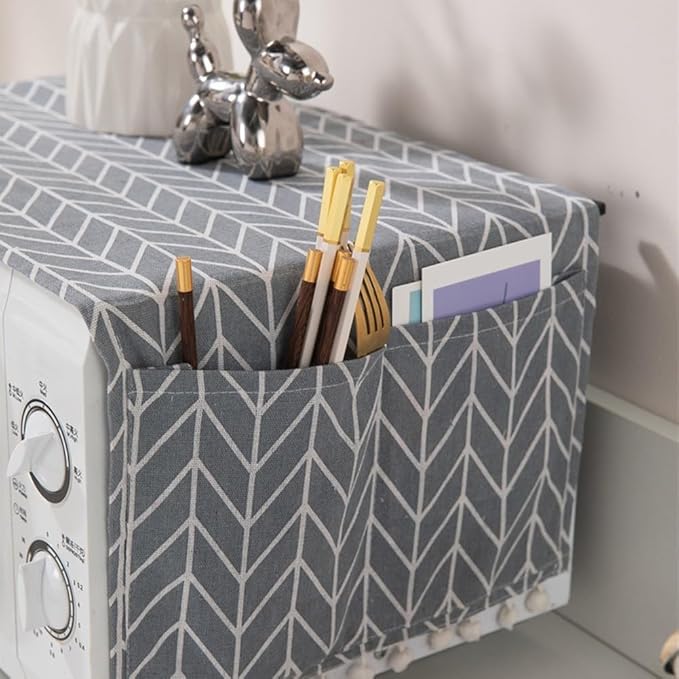 Microwave Oven Cover Dust Oil Proof Cotton Linen Waterproof Fabric Cloth Machine Protector Decorative Kitchen Appliance Cover 30 * 90cm Oven Cover Cloth Dust Cover(black)