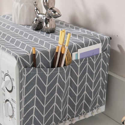 Microwave Oven Cover Dust Oil Proof Cotton Linen Waterproof Fabric Cloth Machine Protector Decorative Kitchen Appliance Cover 30 * 90cm Oven Cover Cloth Dust Cover(black)