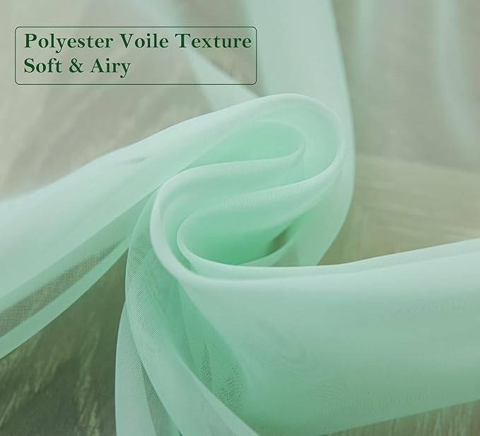 PI Green Sheer Curtains 63 Inches Long,Grommet Top Mint Cool Voile Window Treatment for Farmhouse/Bay Window 2 Panels (W42 X L63, Mint Green)