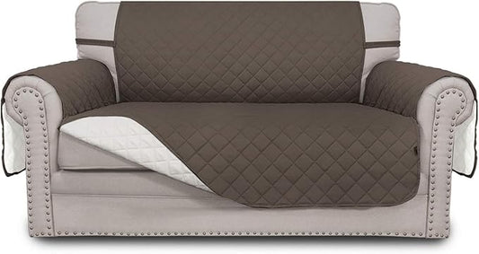 Easy-Going Reversible Loveseat Couch Cover for 2 Cushion Couch Sofa Cover for Dogs Water Resistant Furniture Protector with Foam Sticks Elastic Straps for Pet (Loveseat, Taupe/Ivory)