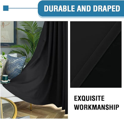 H.VERSAILTEX 100% Blackout Curtains for Bedroom Thermal Insulated Blackout Curtains 63 inch Length Heat and Full Light Blocking Curtains for Living Room with Black Liner 2 Panels Set, Jet Black
