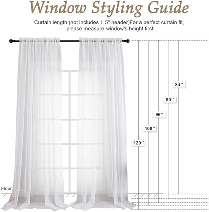 OVZME White Bedroom Curtains 2 Panel Sets 90 Inch Length, 59 Inch Extra Wide Light Filtering Light Weight Soft Window Treatment Panels for Study Room Living Room Guest Room, 59Wx90L Inches