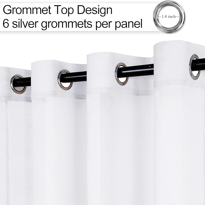 XWZO White Sheer Curtains for Bedroom, Light Filtering, Gauzy & Breathable Solid Voile Grommet Window Curtains for Living Room, Farmhouse, Nursery with Tiebacks, Set of 2 Panels, 46 x 95 Inches Long