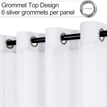 XWZO White Sheer Curtains for Bedroom, Light Filtering, Gauzy & Breathable Solid Voile Grommet Window Curtains for Living Room, Farmhouse, Nursery with Tiebacks, Set of 2 Panels, 46 x 95 Inches Long