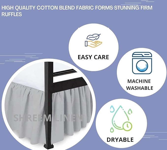 Shreem Linen Ruffled Bed Skirt with Split Corners, Gathered Style, 100% Microfiber, 10-Inch Drop, Dust Ruffle Bedskirt with Platform, RV King, Light Grey