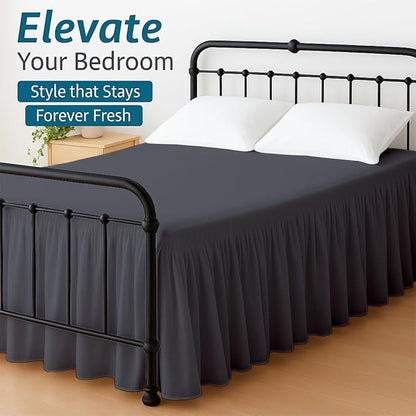 Shreem Linen Ruffled Bed Skirt with Split Corners, Gathered Style, 100% Microfiber, 30-Inch Drop, Dust Ruffle Bedskirt with Platform, RV King, Dark Grey