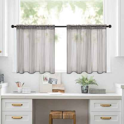 MIULEE Short Sheer Curtains 30 Inch Length for Kitchen Bathroom Cafe Half Window Treatment, Rod Pocket Tier Curtains 2 Panels, 29x30 Inches Long, Grey