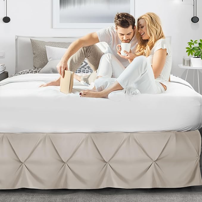 Nestl Linen Bed Skirt Cal King Size, Pinch Pleat Cal King Bed Skirt, 14" Inch Drop Cal King Bedskirt, Hotel Quality Linen Bed Skirts, Microfiber Bedskirt for Cal King Bed, Linen Cal King Bed Skirt