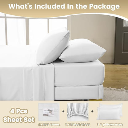 California King Sheet Sets-4 Pcs Silky Soft Breathable Bed Sheet Set,16" Deep Pocket for Mattress,Hotel Luxury Clearance full size sheet sets,Wrinkle Free,Easy Care Cooling Bedding Sheets （White）