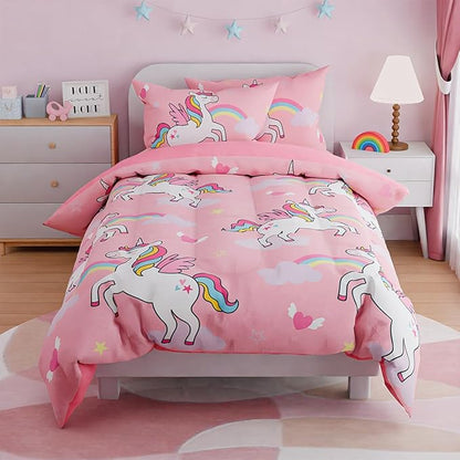 SANDJEST Unicorns Bedding Full Set for Girls Kids Children, Ultra Soft Microfiber Comforter Set with 4-Pieces, Comforters Bed Sets Bedroom Decor
