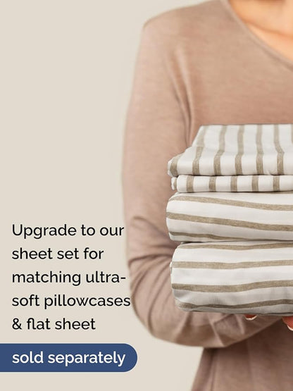Extra Deep Queen Fitted Sheet - Hotel Luxury Single Fitted Sheet Only - Easily Fits 18 inch to 24 inch Mattress - Ultra Soft, Wrinkle Free with Extra Deep Pockets - Breathable & Comfy - Beige Stripes