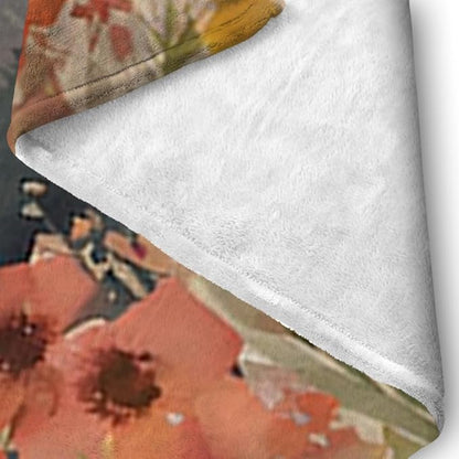 Burn Orange Boho Sunrise Sunset Sun Print Throw Blankets Pink Floral Flower Blanket Modern Abstract Throws Spring Blankets for Couch Boho Decorative Blanket for Sofa Bed Living Room 60"x80"