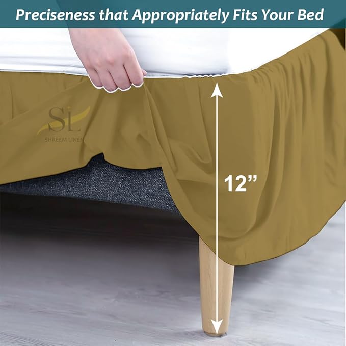 Shreem Linen Ruffled Bed Skirt with Split Corners, Gathered Style, 100% Microfiber, 12-Inch Drop, Dust Ruffle Bedskirt with Platform, RV King, Taupe