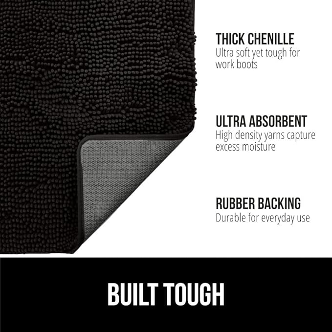 GORILLA GRIP SOAKSTOPPER Dog Door Mat, 60x36 Machine Washable Rug Absorbent Doormat Captures Moisture Mud Dirt, Quick Dry Soft Chenille Entryway Rugs Indoor Entrance Mats for Dog Paws, Black