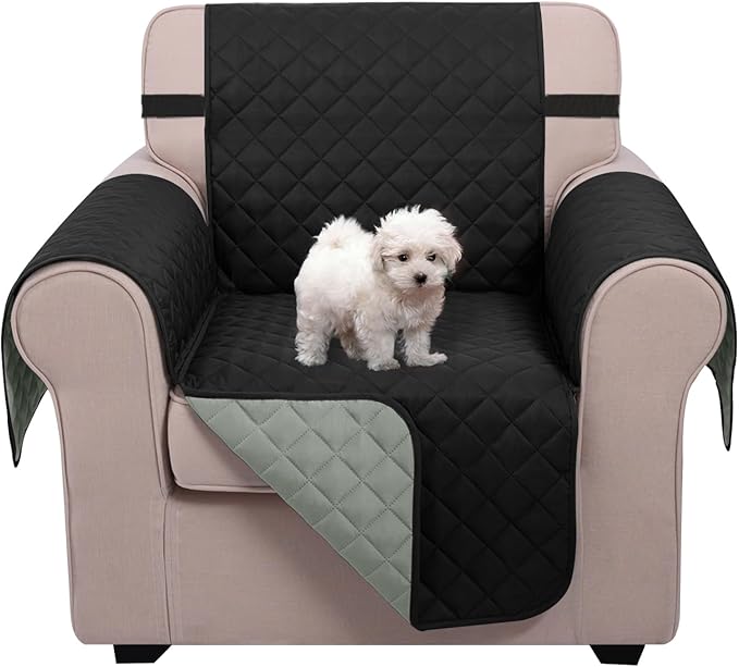 U-NICE HOME Recliner Chair Covers Reversible Chair Cover Pet Covers for Dogs with Elastic Straps Water Resistant Diamond Quilted (23''Recliner Small, Black/Grey)