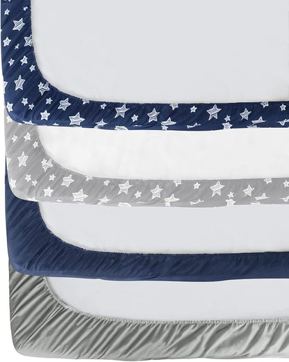 Crib Sheets for Boys or Girls 4 Pack, Fitted Crib Sheet for Standard Size Crib and Toddler Mattresses, Soft and Breathable Material, Navy