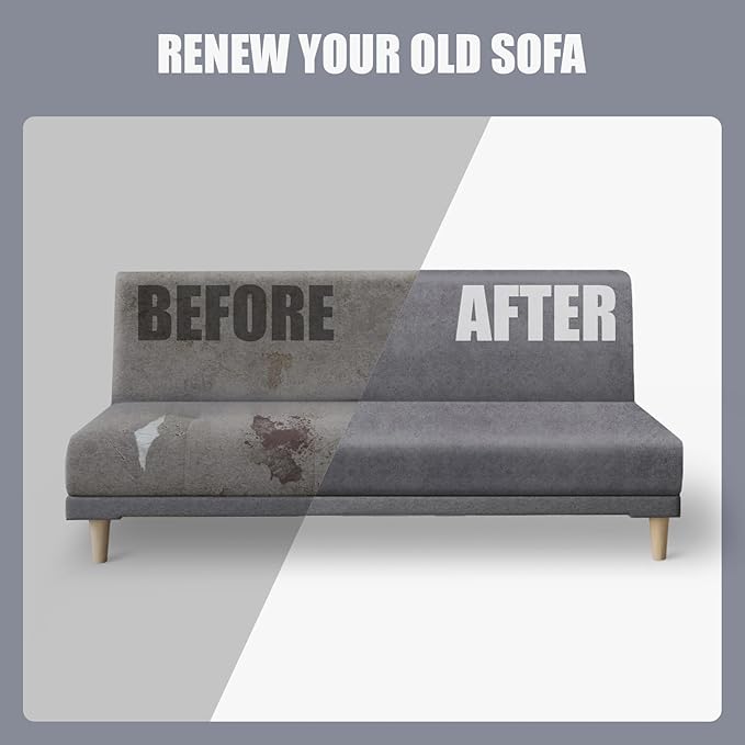 molasofa Leather Like Stretch Futon Slipcover Armless Futon Bed Sofa Cover Furniture Protector with Elastic Bottom, Soft and Washable Futon Cover for Sofa Bed Stay in Place（Medium，Light Grey）