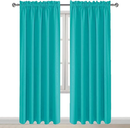 DWCN Blackout Curtains for Living Room Thermal Insulated, Energy Saving & Noise Reducing Bedroom Curtains, Peacock Blue, W 60x L 84 Inch, Set of 2 Rod Pocket Curtain Panels