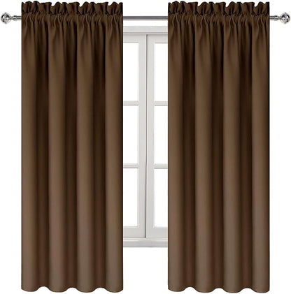 DWCN Blackout Curtains for Bedroom - Thermal Insulated Privacy Energy Saving Rod Pocket Drapes for Living Room, W 38 x L 63 Inch, Brown, Set of 2